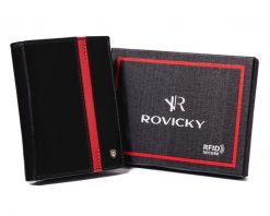 Portfel skórzany Rovicky N62-RVTP-3050 Bla czarny. Czarne portfele męskie ROVICKY, bez wzorów, ze skóry. Za 80.00 zł.