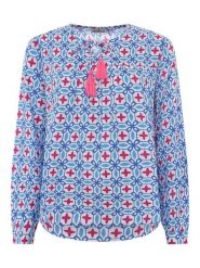 Zwillingsherz Bluzka "Grafisch Classic" w kolorze niebiesko-błękitnym rozmiar: L/XL. Niebieskie bluzki damskie Zwillingsherz, l, bez wzorów, z wiskozy, bez kołnierzyka, bez ramiączek. Za 109.00 zł.