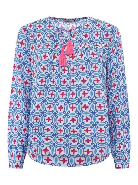 Zwillingsherz Bluzka "Grafisch Classic" w kolorze niebiesko-błękitnym rozmiar: L/XL. Niebieskie bluzki damskie Zwillingsherz, l, bez wzorów, z wiskozy, bez kołnierzyka, bez ramiączek. Za 109.00 zł.