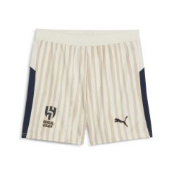 Młodzieżowe szorty KIDSUPER × AL-HILAL SFC PUMA Alpine Snow Club Navy White Blue. Biała szorty damskie Puma, bez wzorów, młodzieżowe. Za 179.00 zł.