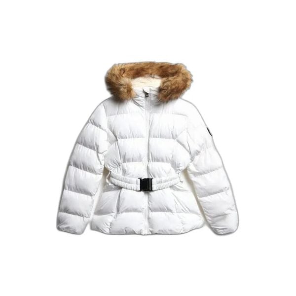 Damska kurtka puchowa Superdry. Białe kurtki damskie Superdry., na zimę, m, z aplikacjami, z puchu, bez kaptura. Za 635.80 zł.