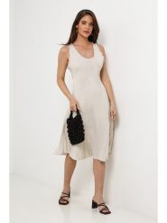 Le Monde du Lin Lniana sukienka w kolorze kremowym rozmiar: 36/38. Brązowe sukienki damskie Le Monde du Lin, na co dzień, bez wzorów, ze lnu, bez kołnierzyka, bez ramiączek, midi, proste. Za 152.99 zł.