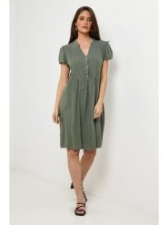 Le Monde du Lin Lniana sukienka w kolorze zielonym rozmiar: 38/40. Zielone sukienki damskie Le Monde du Lin, bez wzorów, ze lnu, bez kołnierzyka, bez ramiączek, midi. Za 165.99 zł.