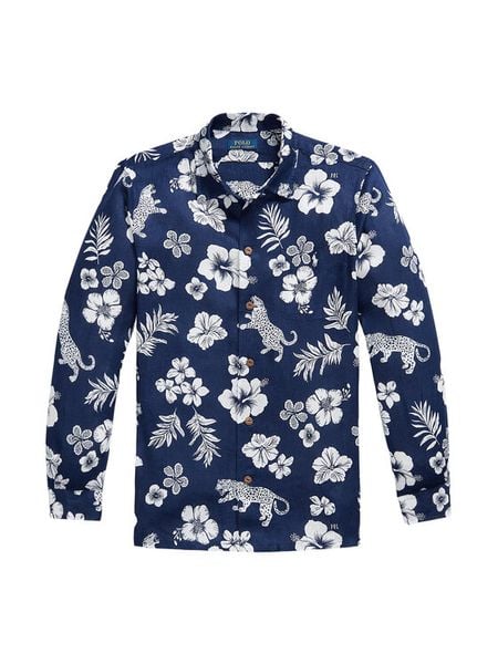 Polo Ralph Lauren Koszula 710B14227001 Granatowy Classic Fit. Niebieskie koszule męskie Polo Ralph Lauren, m, bez wzorów, ze lnu, bez kołnierzyka, bez ramiączek. Za 636.99 zł.