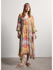 STEFANEL Sukienka ze wzorem rozmiar: XS. Sukienki damskie Stefanel, xs, bez wzorów, z wiskozy, z asymetrycznym kołnierzem, bez ramiączek, midi, asymetryczne. Za 326.99 zł.