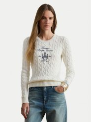 LAUREN RALPH LAUREN Sweter 200P03508003 Biały Slim Fit. Białe swetry klasyczne damskie Lauren Ralph Lauren, xxl, z bawełny, bez kołnierzyka. Za 949.99 zł.