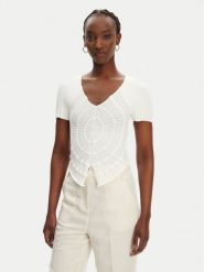 PINKO Bluzka Falterona Maglia 104625 A2E6 Biały Regular Fit. Białe bluzki damskie Pinko, m, bez wzorów, z syntetyku, bez kołnierzyka, bez ramiączek. Za 359.99 zł.