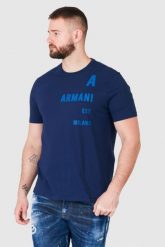 ARMANI EXCHANGE Granatowy t-shirt męski z niebieskim logo. Niebieskie t-shirty męskie Armani Exchange, m, bez wzorów, prążkowane, bez kołnierzyka. W wyprzedaży za 199.99 zł.