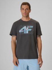 4F T-shirt regular z nadrukiem męski - szary S. Szare t-shirty męskie 4f, m, bez wzorów, z bawełny, bez kołnierzyka. Za 69.99 zł.
