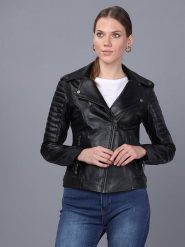 Basics & More Skórzana kurtka w kolorze czarnym rozmiar: XL. Czarne kurtki damskie Basics & More, xl, bez wzorów, bez kaptura. Za 412.88 zł.