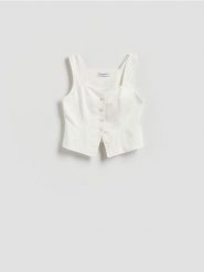 Kamizelka z lnem - biały. Białe kamizelki damskie Reserved, z wiskozy. Za 119.99 zł.