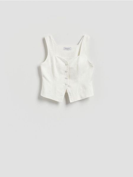 Kamizelka z lnem - biały. Białe kamizelki damskie Reserved, z wiskozy. Za 119.99 zł.