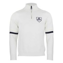 Sweter z kołnierzem 1/2 zip Peak Mountain Casta. Białe swetry męskie Peak Mountain, bez wzorów, bez kołnierzyka. W wyprzedaży za 286.50 zł.