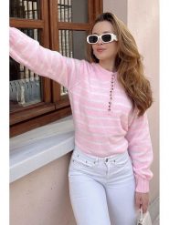 Bianco Lucci Sweter w kolorze jasnoróżowo-białym rozmiar: onesize. Białe swetry klasyczne damskie Bianco Lucci, bez kołnierzyka. Za 78.99 zł.