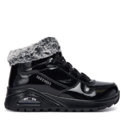 Botki Skechers. Czarne botki damskie Skechers, bez obcasa, na płaskiej podeszwie, bez zapięcia. Za 339.99 zł.