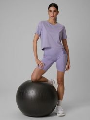 4F Legginsy krótkie treningowe szybkoschnące damskie - fioletowe XS. Fioletowe legginsy damskie 4f, s, bez wzorów. W wyprzedaży za 89.99 zł.