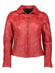 HIS Skórzana kurtka w kolorze czerwonym rozmiar: 46. Czerwone kurtki damskie HIS, bez wzorów, ze skóry, bez kaptura. Za 434.85 zł.