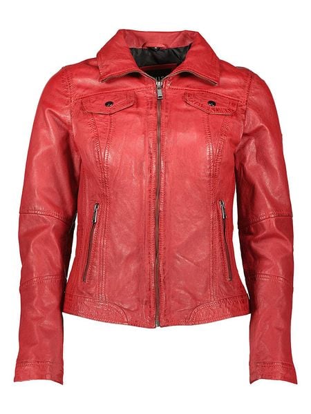 HIS Skórzana kurtka w kolorze czerwonym rozmiar: 46. Czerwone kurtki damskie HIS, bez wzorów, ze skóry, bez kaptura. Za 434.85 zł.