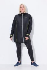 Damskie Płaszcz funkcyjny 2w1 odpinane rękawy kieszenie na zamek błyskawiczny. Czarne płaszcze damskie Ulla Popken, plus size, bez wzorów, z elastanu, plus size. Za 377.99 zł.
