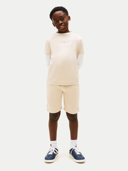 Tommy Hilfiger T-Shirt Essential Logo KB0KB09666 Beżowy Regular Fit. Brązowe t-shirty chłopięce Tommy Hilfiger, bez wzorów, z bawełny, bez ramiączek. Za 224.99 zł.