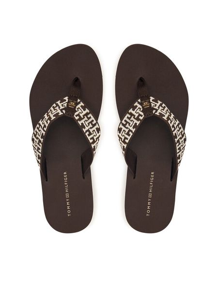 Tommy Hilfiger Japonki Corportate Sandal FW0FW09610 Brązowy. Brązowe klapki damskie Tommy Hilfiger, bez wzorów, z materiału, bez obcasa. Za 169.99 zł.