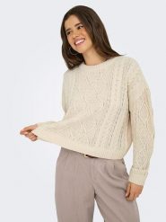 ONLY Sweter w kolorze beżowym rozmiar: M. Brązowe swetry klasyczne damskie Only, m, ze splotem, bez kołnierzyka. Za 145.26 zł.