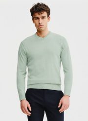 PAKO LORENTE – Zielony męski sweter w serek. Zielone swetry męskie Pako Lorente, na wiosnę, m, bez wzorów, z bawełny, bez kołnierzyka. Za 199.99 zł.