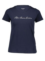 Pepe Jeans Koszulka w kolorze granatowym rozmiar: L. Niebieskie bluzki damskie Pepe Jeans, l, bez wzorów, z jeansu, bez kołnierzyka, bez ramiączek. Za 74.63 zł.
