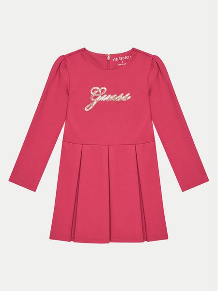 Guess Sukienka codzienna K4BK00 KAUH0 Bordowy Regular Fit. Czerwone sukienki dziewczęce Guess, z aplikacjami, z syntetyku, bez ramiączek. Za 159.99 zł.