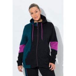 Damskie Bluza dresowa bloki kolorów kaptur kieszeń kangurka. Czarne bluzy z kapturem damskie Ulla Popken, plus size, z bawełny. Za 279.99 zł.