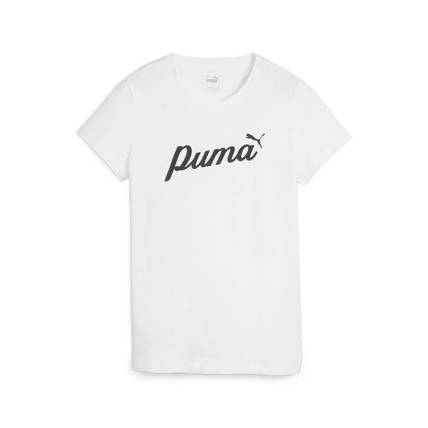 Damska koszulka ESS+ Script PUMA White. Białe bluzki damskie Puma, s, bez wzorów, z bawełny, sportowe, bez kołnierzyka, bez ramiączek. Za 156.00 zł.
