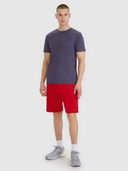 4F Spodenki dresowe regular męskie - czerwone XL. Czerwone szorty męskie 4f, z bawełny, bez kołnierzyka. Za 79.99 zł.