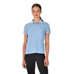 Koszulka polo do jazdy konnej z bawełny dla kobiet Dublin. Niebieskie bluzki sportowe damskie DUBLIN, z bawełny, bez kołnierzyka, bez ramiączek. Za 220.00 zł.