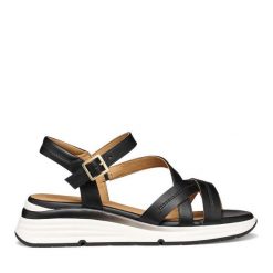 Sandały Geox. Czarne sandały damskie Geox, bez wzorów, bez obcasa, na koturnie. Za 419.99 zł.