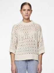 Pieces Sweter "Masha" w kolorze beżowym rozmiar: XS. Brązowe swetry klasyczne damskie Pieces, xs, z bawełny, bez kołnierzyka. Za 61.60 zł.