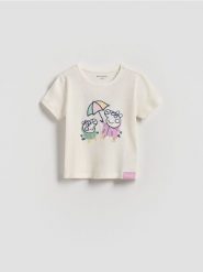 T-shirt Świnka Peppa - złamana biel. Koszulki dziewczęce Reserved, m, bez wzorów, z bawełny, bez ramiączek. W wyprzedaży za 25.99 zł.