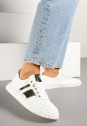 Złoto-Białe Tenisówki Ozdobione Paskami Meloti. Żółte trampki i tenisówki damskie Renee, bez wzorów, z jeansu. Za 59.99 zł.