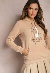 Beżowa Bluza z Kapturem i Ozdobnym Nadrukiem Kliorre. Brązowe bluzy z kapturem damskie Renee, l. Za 79.99 zł.