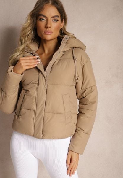 Ciemnobeżowa Kurtka Pikowana Puffer z Kapturem Mivvia. Brązowe kurtki damskie Renee, na zimę, l, bez wzorów, z kapturem. Za 119.99 zł.