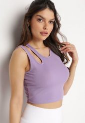 Fioletowy Prążkowany Tank Top Bez Rękawów z Ozdobnym Wycięciem Deriafa. Fioletowe topy damskie Born2be, s, bez wzorów, prążkowane, z asymetrycznym kołnierzem. Za 34.99 zł.