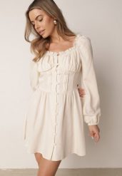 Jasnobeżowa Sukienka Hiszpanka Vices z Gorsetową Talią i Bufiastymi Rękawami Resana. Brązowe sukienki damskie Born2be, na co dzień, l, bez wzorów, z bawełny, bez kołnierzyka, bez ramiączek, mini, gorsetowe. Za 169.99 zł.