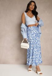 Niebiesko-Beżowa Panterkowa Spódnica z Wiskozy High Waist Fevirellea. Niebieskie spódniczki damskie Renee, m, bez wzorów, z wiskozy, eleganckie, z podwyższonym stanem, maxi, dopasowane. Za 49.99 zł.