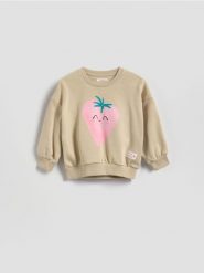 Bluza z nadrukiem - beżowy. Brązowe bluzy i bluzki niemowlęce Reserved, bez wzorów, z bawełny, bez ramiączek, bez kaptura. Za 45.99 zł.
