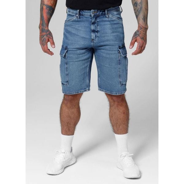 Szorty męskie Pitbull Jeansowe bojówki Classic Wash Deerhorn. Niebieskie szorty męskie PITBULL, z jeansu, bez kołnierzyka. Za 249.00 zł.
