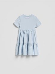 Bawełniana sukienka - jasnoniebieski. Niebieskie sukienki dziewczęce Reserved, bez wzorów, z bawełny, bez ramiączek. Za 55.99 zł.