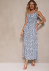 Jasnoniebieska Rozkloszowana Sukienka z Bawełny na Ramiączkach Jenarissea. Niebieskie sukienki damskie Renee, na wesele, l, bez wzorów, z bawełny, eleganckie, bez kołnierzyka, bez ramiączek, maxi, kopertowe. W wyprzedaży za 38.49 zł.