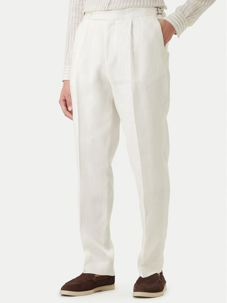 BOSS Spodnie materiałowe H-Perino 50563231 Biały Relaxed Fit. Białe spodnie materiałowe męskie Boss, bez wzorów, ze lnu. Za 999.99 zł.