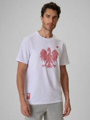 4F Koszulka kibica męska - biała XXL. Białe t-shirty sportowe męskie 4f, m, z dzianiny, bez ramiączek. Za 79.99 zł.