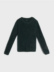Sweter z futrzanym wykończeniem - zielony. Zielone swetry klasyczne damskie Sinsay, l, z futra, bez kołnierzyka. Za 59.99 zł.