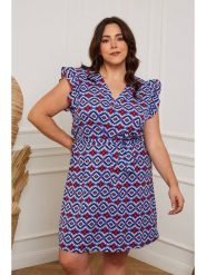 Plus Size Company Sukienka "Nefle" w kolorze czerwono-niebieskim rozmiar: 42. Niebieskie sukienki damskie Plus Size Company, na co dzień, plus size, bez wzorów, z tkaniny, klasyczne, bez kołnierzyka, plus size, bez ramiączek, midi, proste. Za 105.63 zł.